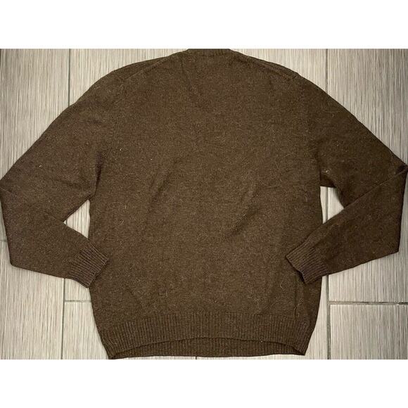 Vintage Brooks Brothers Brown V-Neck Sweater Extra Fine Italian Lambswool Large - Picture 3 of 3